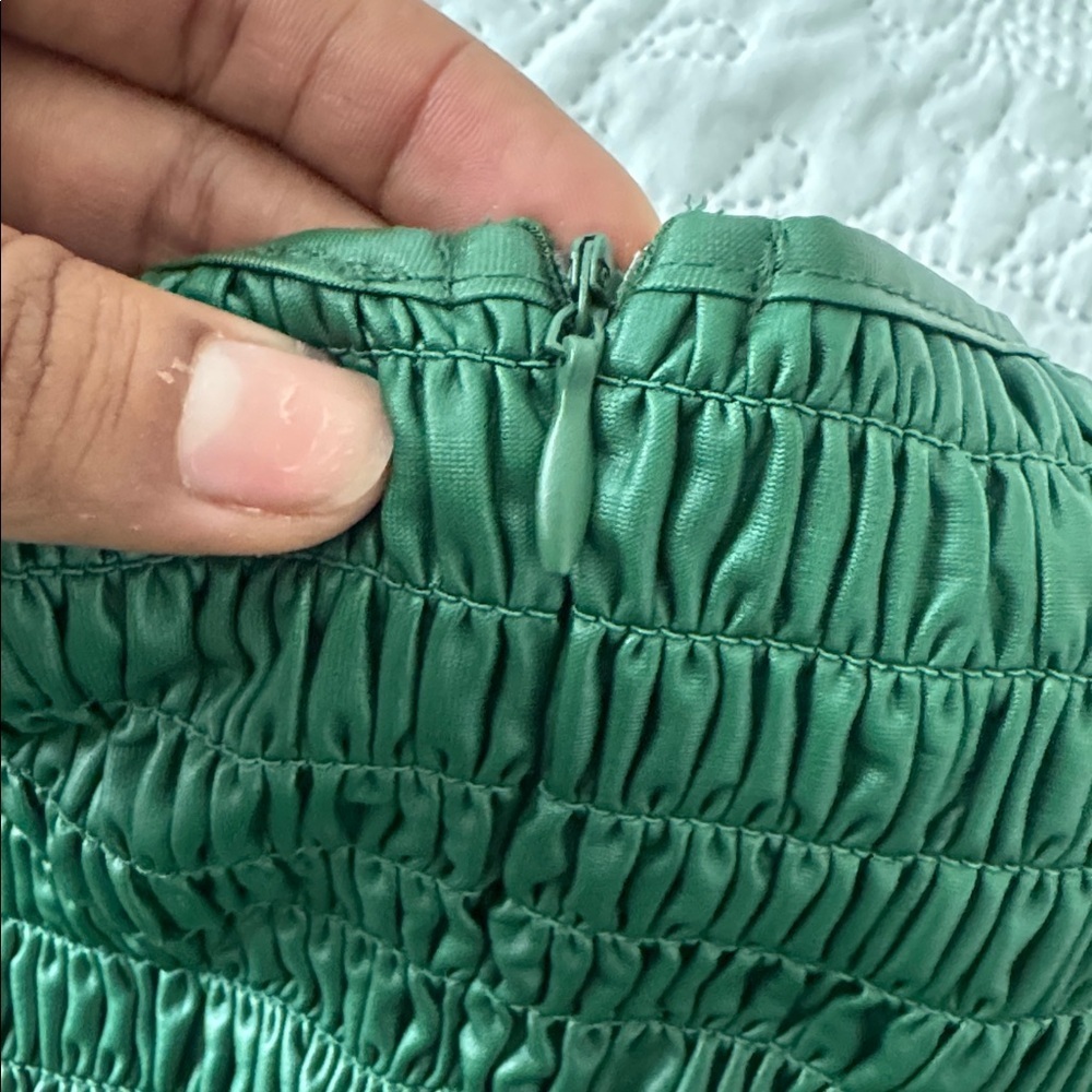 ZARA Emerald Pleated Short Sleeve peplum leather blouse size small - Picture 8 of 8